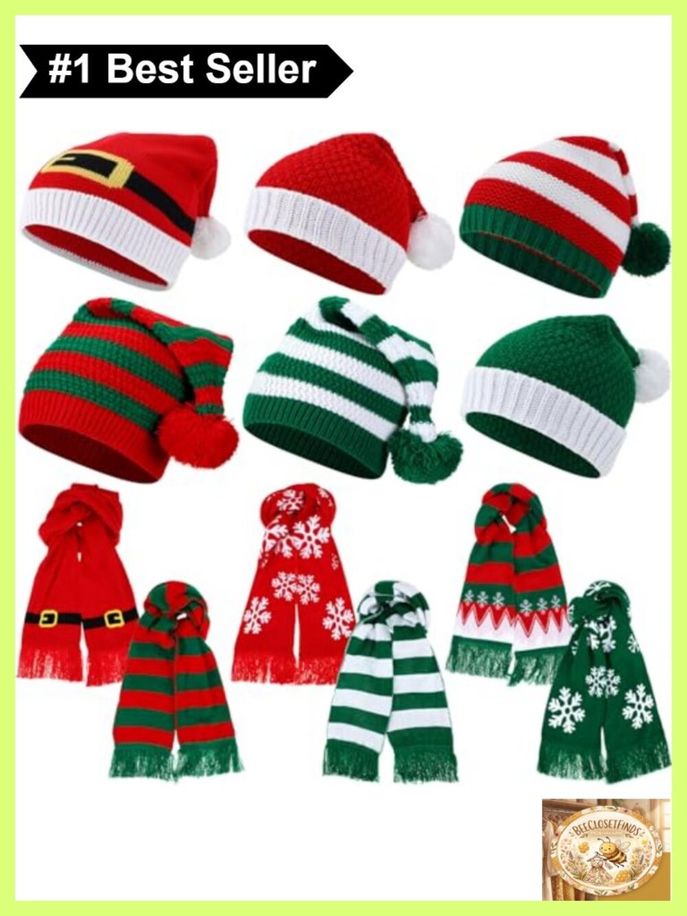 12 Pc Christmas Knitted Beanie Hat Scarf Set Acrylic Winter Gift